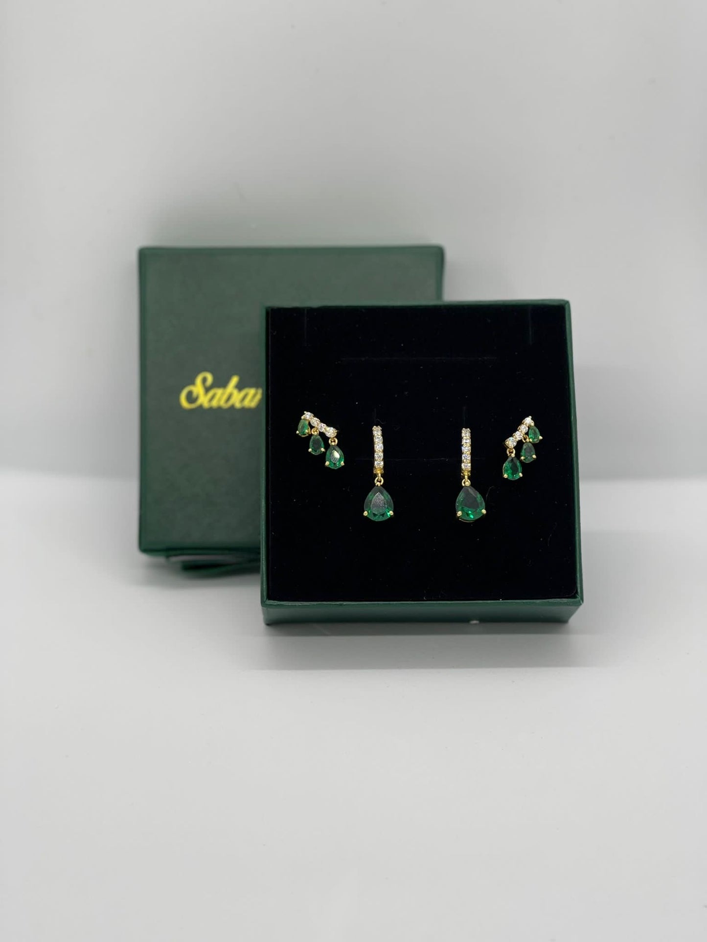 Green Zircon Tear Drop Gold Plated