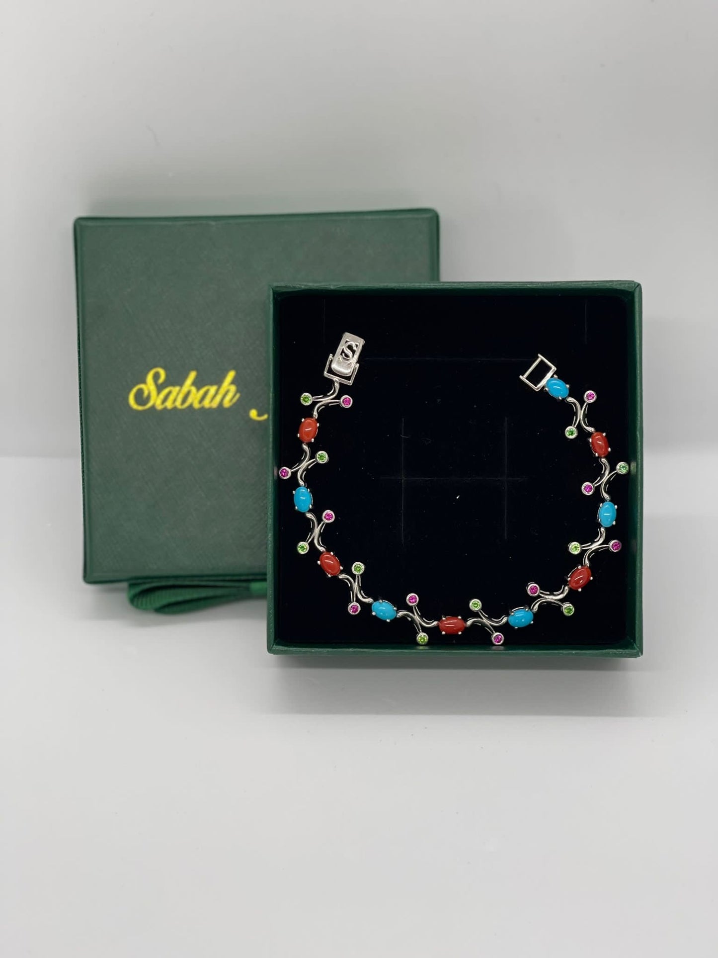 Ariëls Turquoise & Coral Silver Bracelet