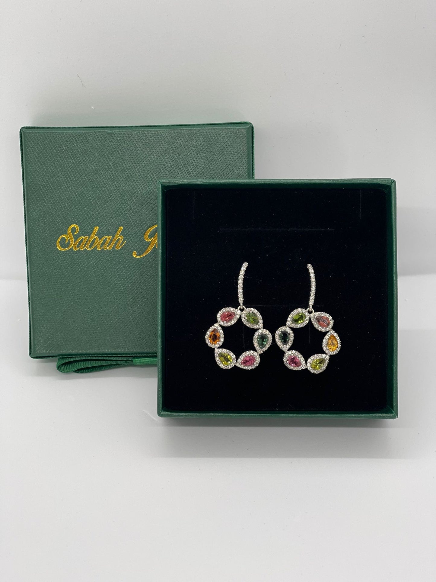 Daisy Flower Earrings with Tourmaline Stones
