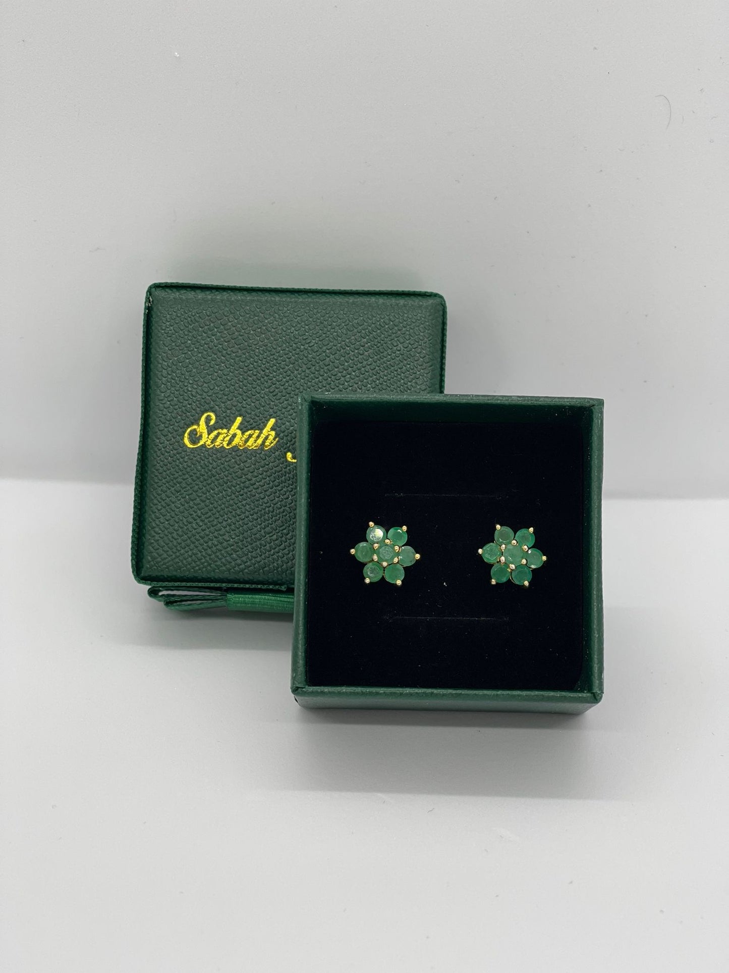 Emerald Flower Stud Gold Plated