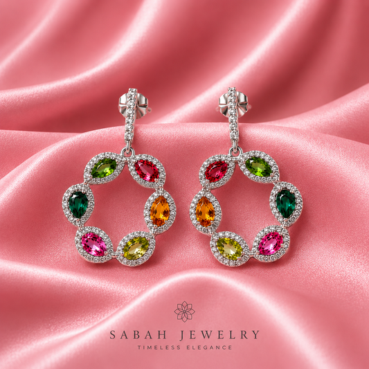 Daisy Flower Earrings with Natural Tourmaline