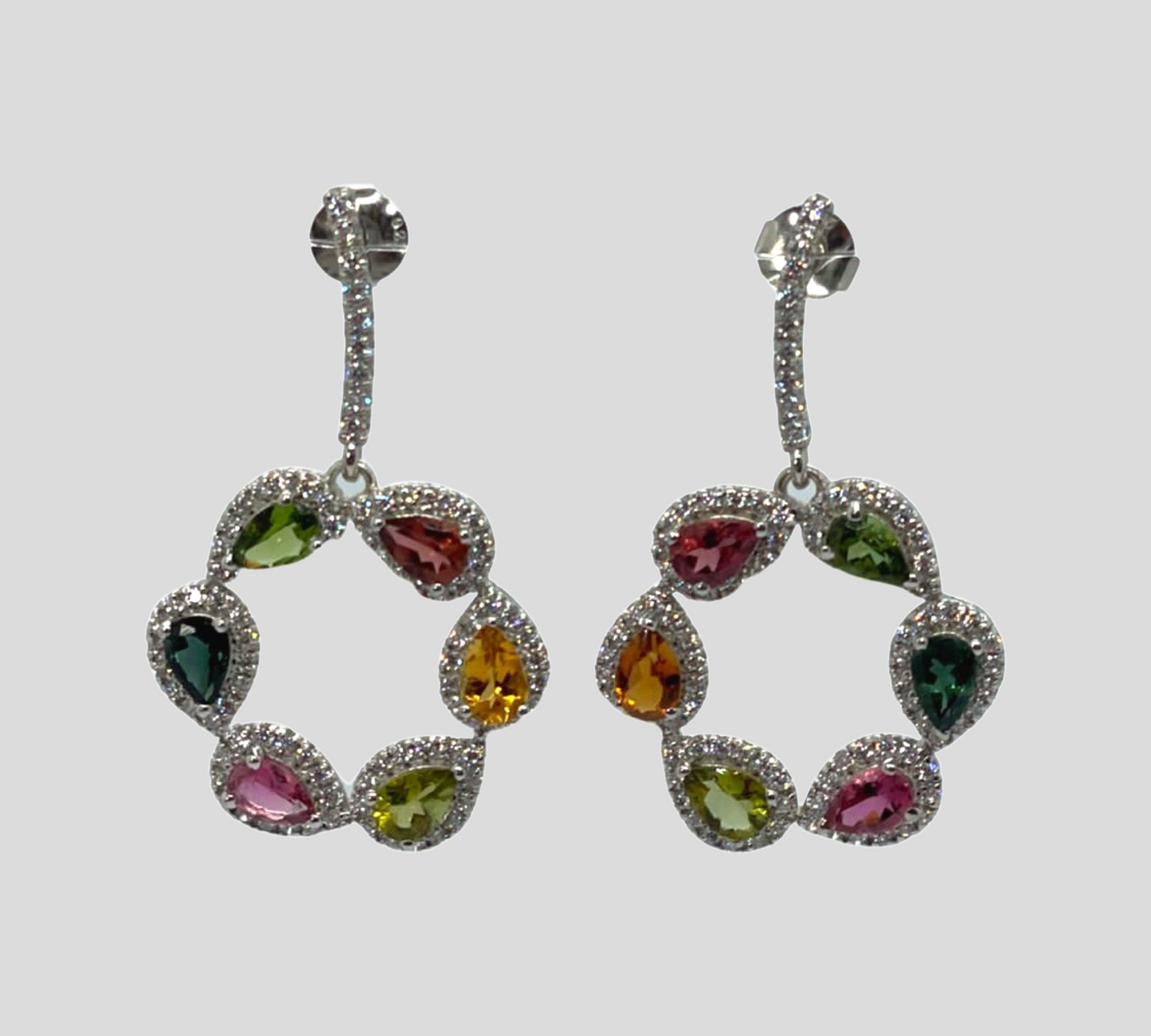 Daisy Flower Earrings with Tourmaline Stones