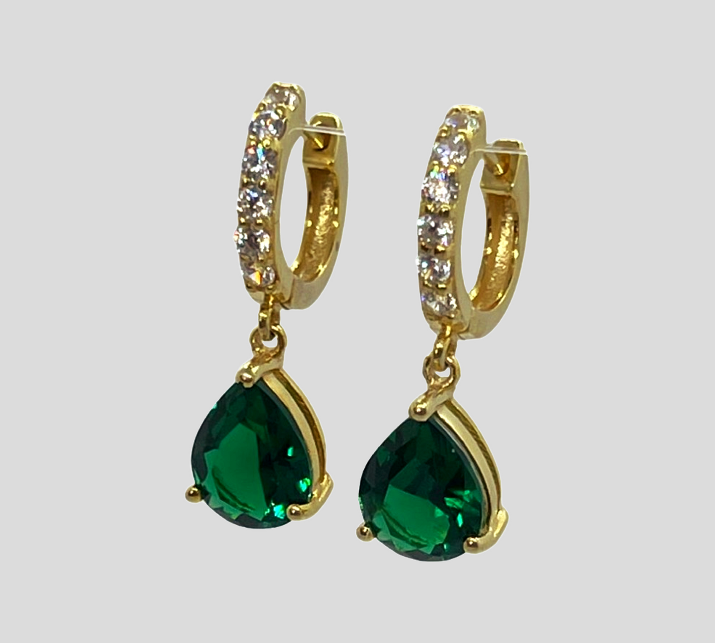 Green Zircon Tear Drop Gold Plated