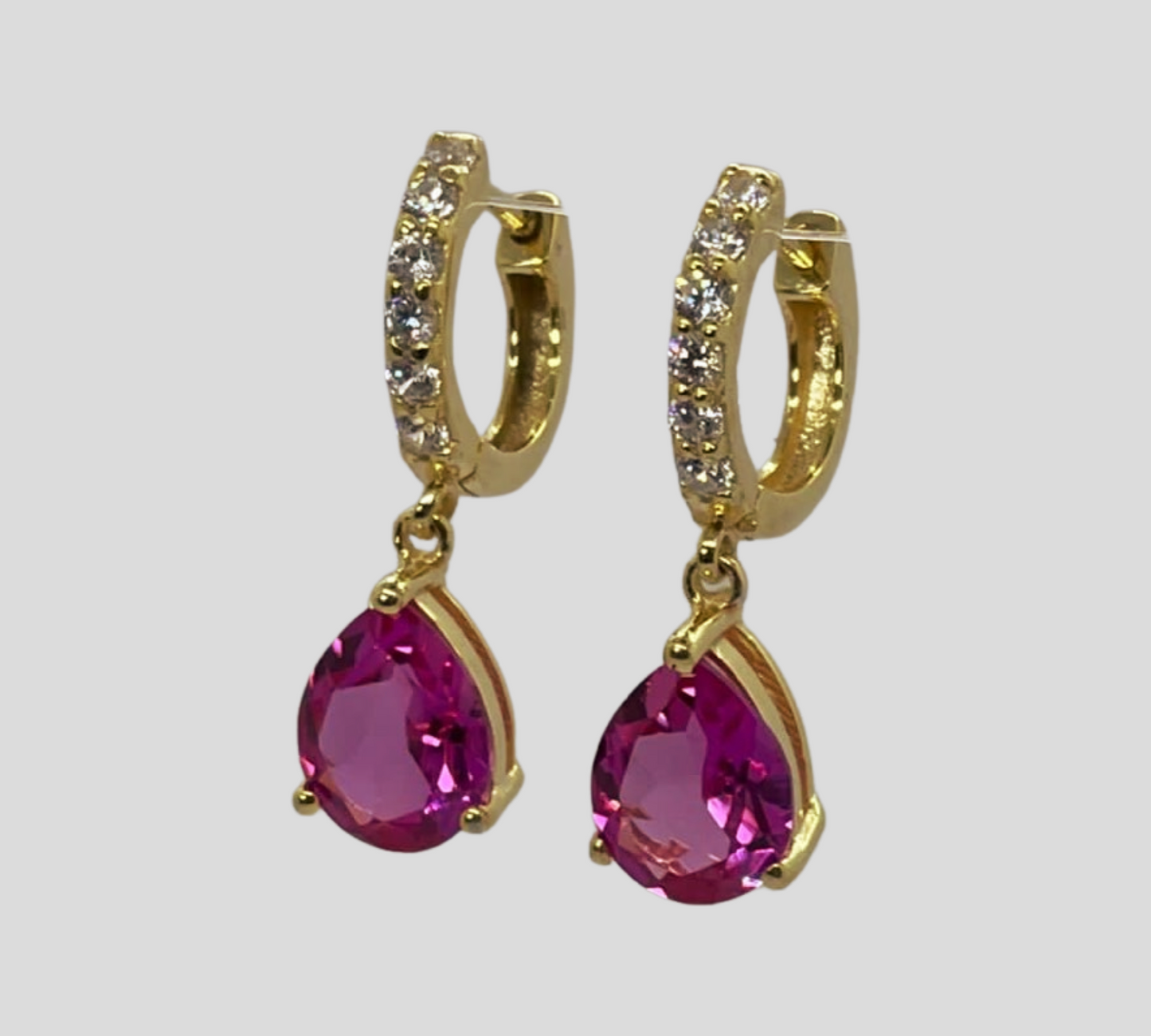 Pink Zircon Tear Drop Gold Plated