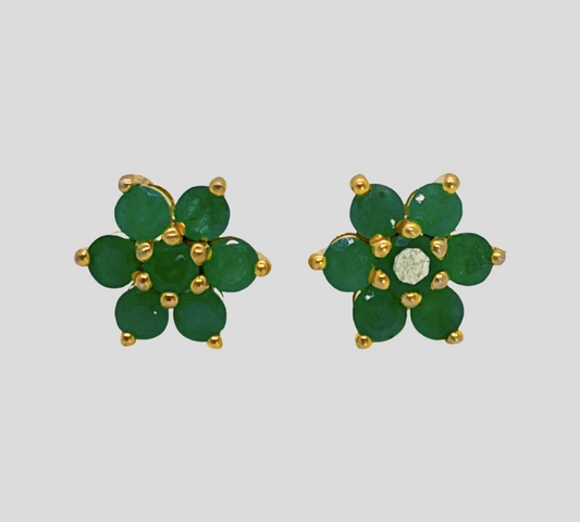 Emerald Flower Stud Gold Plated