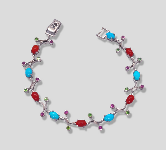 Ariëls Turquoise & Coral Silver Bracelet